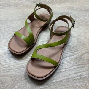 Madewell Leather Strap Square Toe Sandals Women's 6.5 Color Green‎